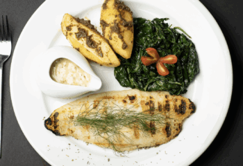 Lemon Pepper Wild Sole with Non Fat Greek Yogurt Protein Tartar Sauce