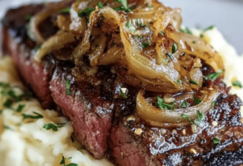 Grilled Angus Flank Steak with Black Cherry Balsamic Carmelized Onion